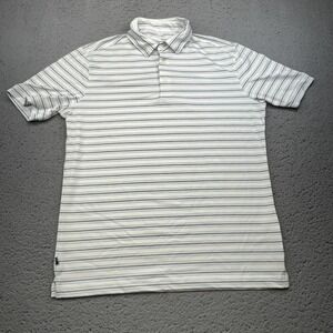 Mizzen & Main Polo Shirt Mens Small White Blue Gray Stripe Golf Performance Tech
